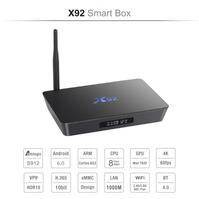 Caixa KODI 17,3 da tevê de X92 Amlogic S912 Wifi 2.4G/5GHz Android 7,1 instalada